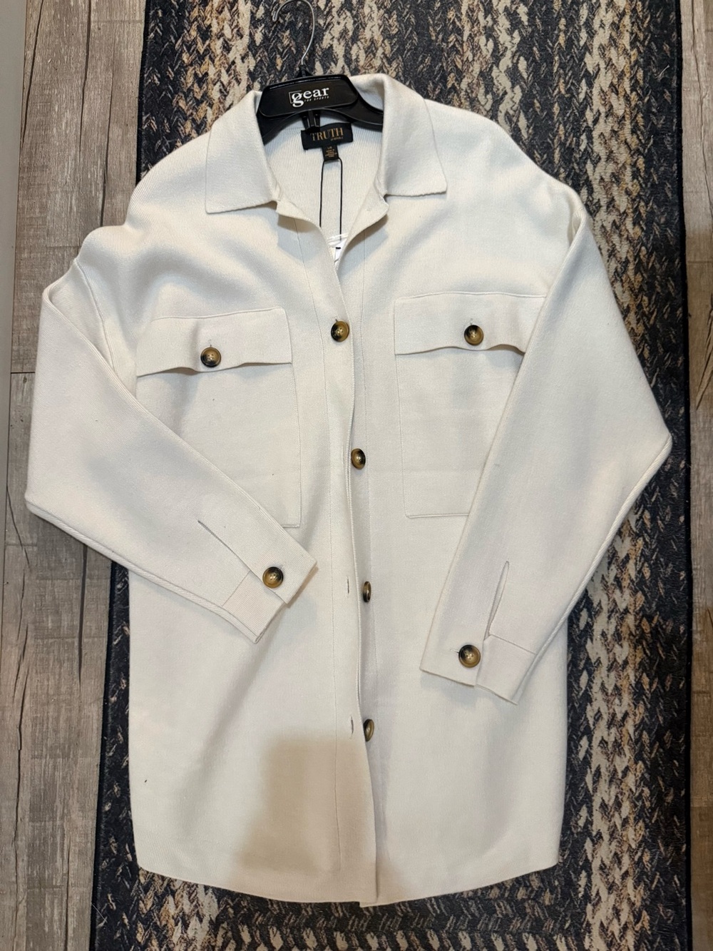Truth Cream Utility Shacket with Button-Front Pockets